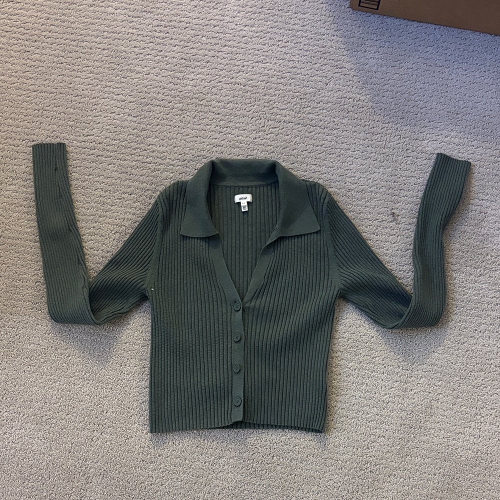Aerie Ribbed Olive Cardigan Sweater